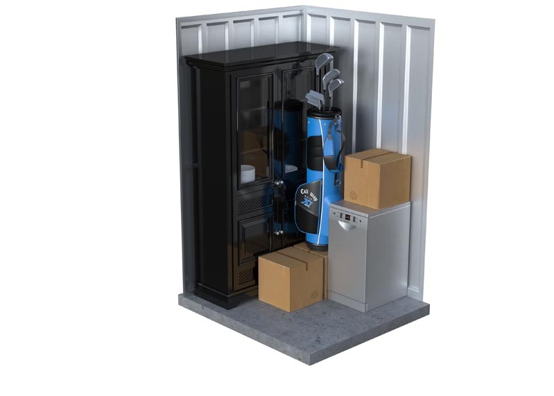 1.5 by 1.5 locker with golf clubs and other items | Store-y Self Storage